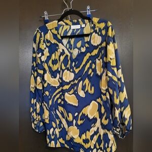 Belle by Kim Gravel Blue and Green Abstract Blouse